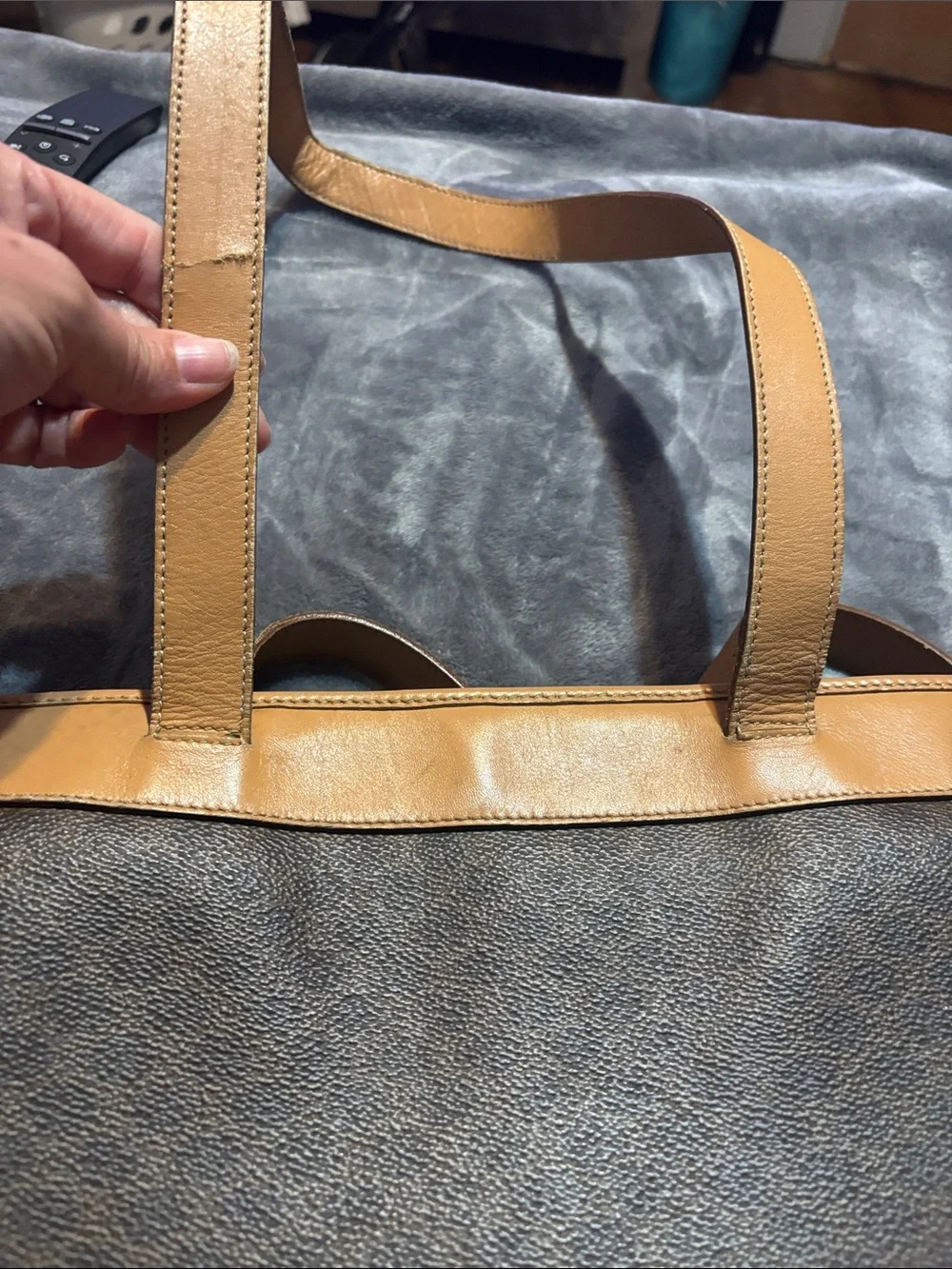 Celine vintage Brown Canvas Laptop Shoulder Bag with Tan Leather Trim